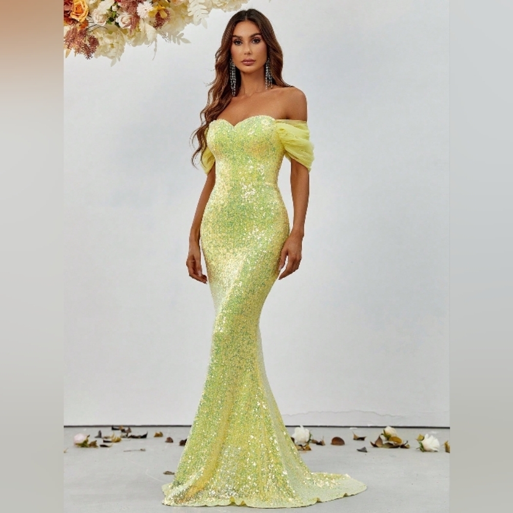 Glamorous Strapless Yellow Sequin Dress - Picture 1 of 6
